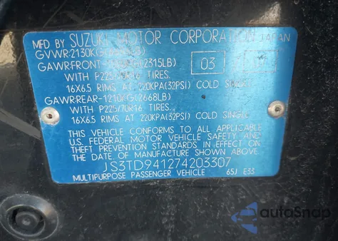 2007 Suzuki Grand Vitara z USA, uszkodzony, nr VIN JS3TD941274203307